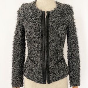 IRO Cameron Leather Trim knit Blazer Grey black EU Size 1 wool fits US Xs/S/0/2